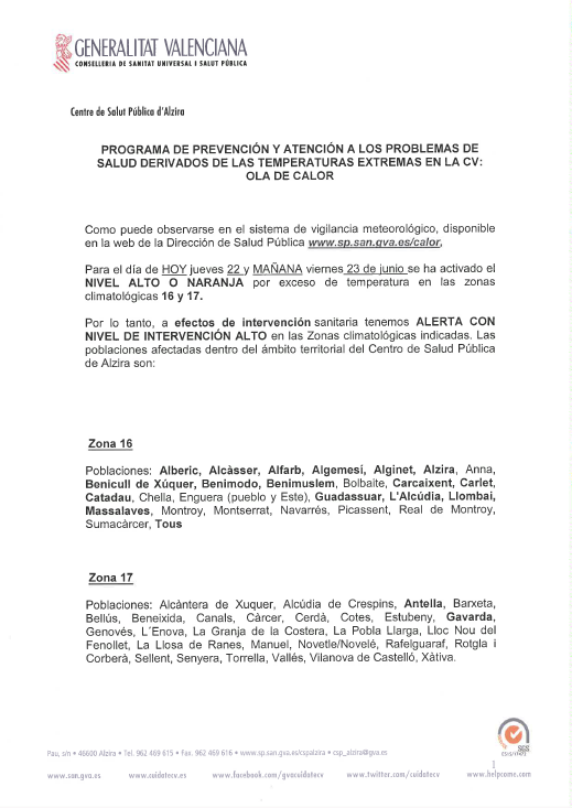 COMUNICADO ola de calor comunicat