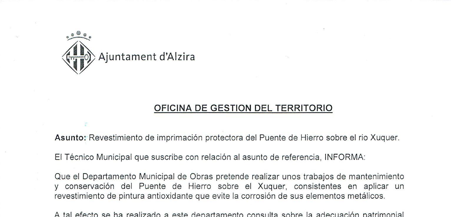 Informe de l'oficina de Gestió de Territori Pont de Ferro INFORME