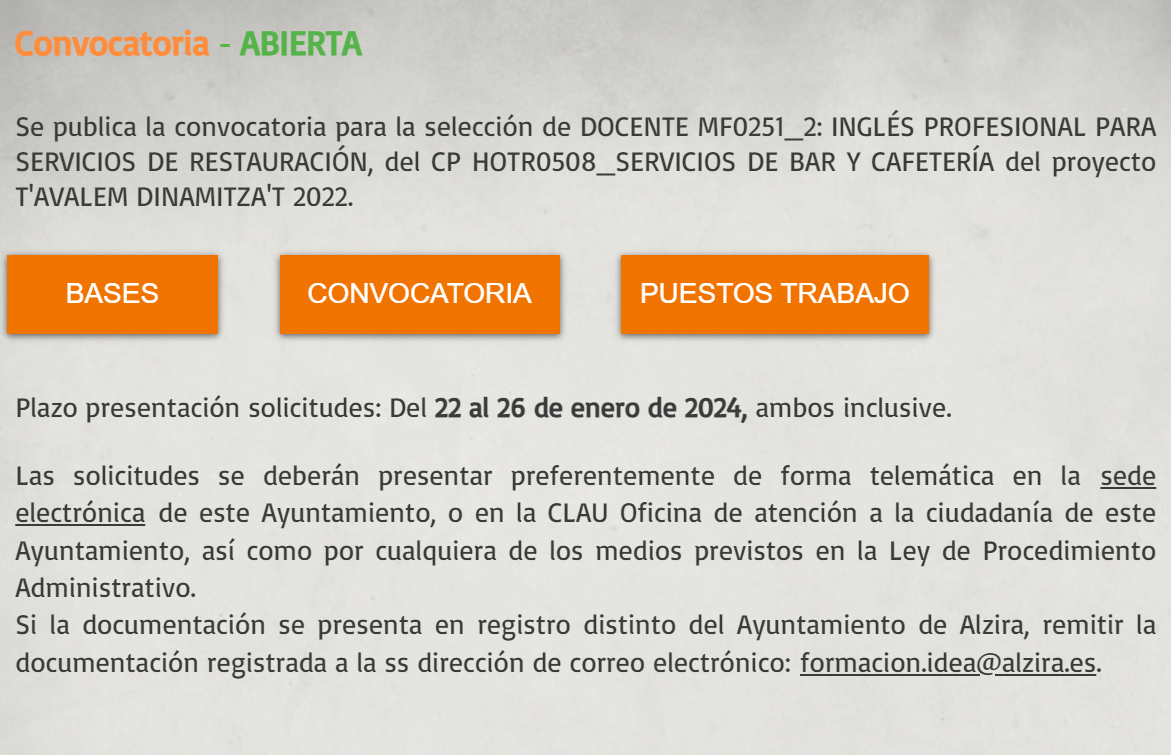 SELECCIÓN DOCENTE PROYECTO T'AVALEM DINAMITZA'T 2022 