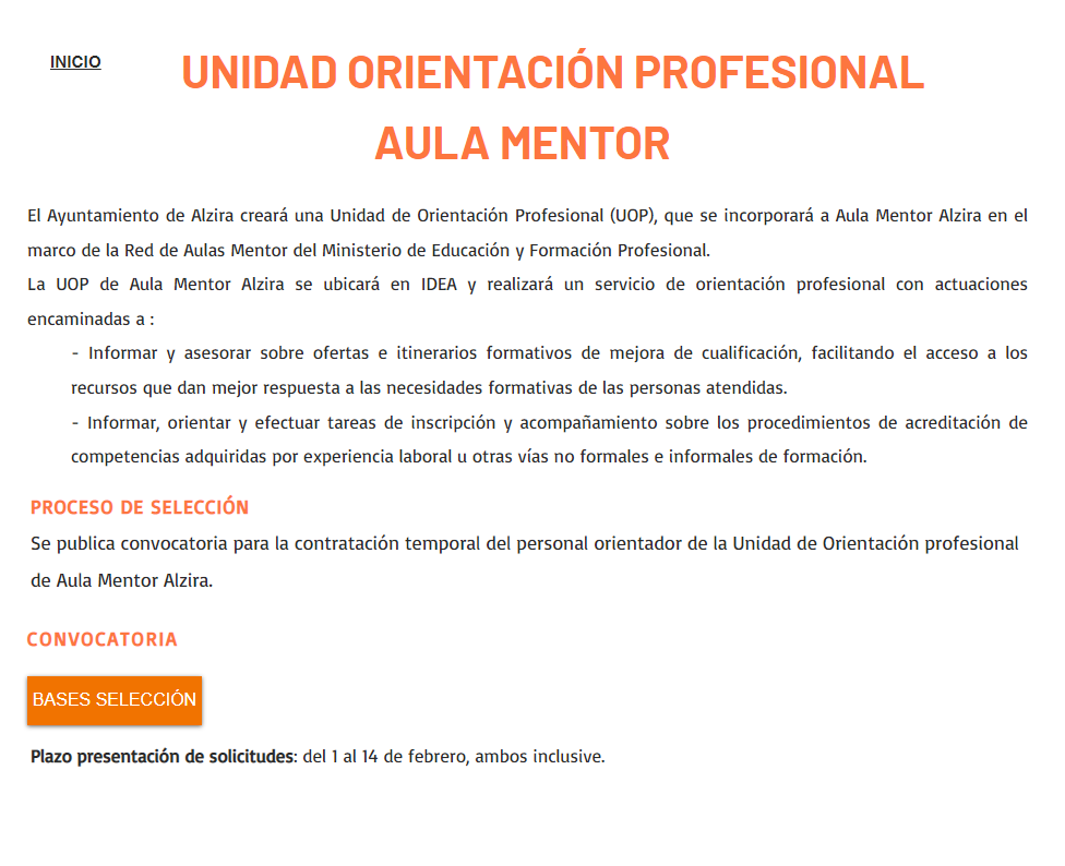 Unitat d'Orientació Professional d'Aula Mentor Alzira