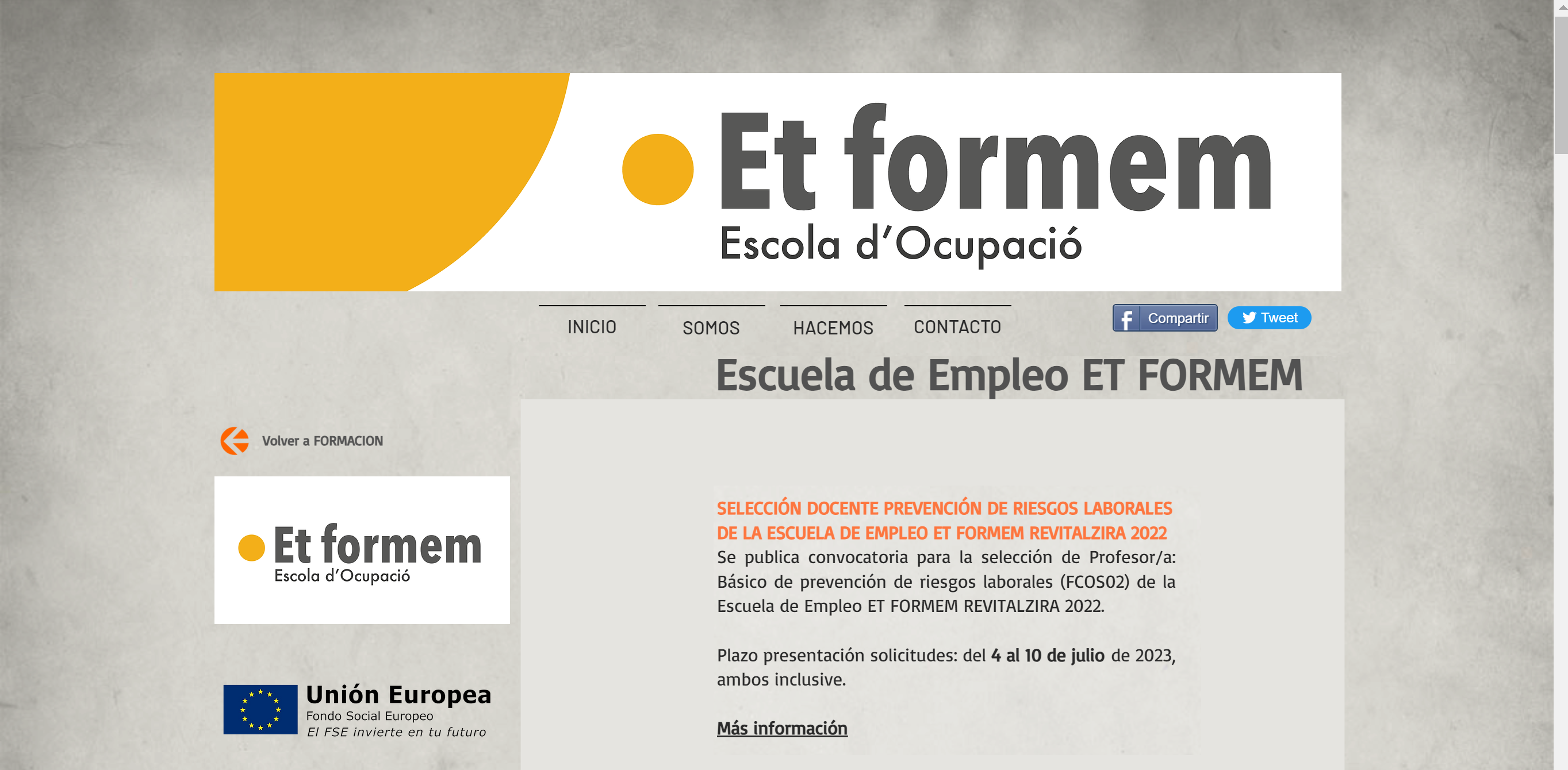 SELECCIÓ DOCENT PREVENCIÓ DE RISCOS LABORALS DE L'ESCOLA D'OCUPACIÓ ET FORMEM REVITALZIRA 2022