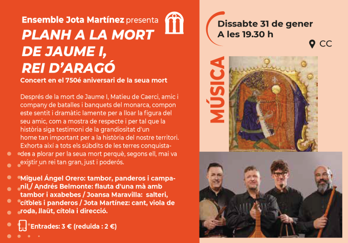 Ensemble Jota Martínez presenta PLANH A LA MORT DE JAUME I, REI D’ARAGÓ