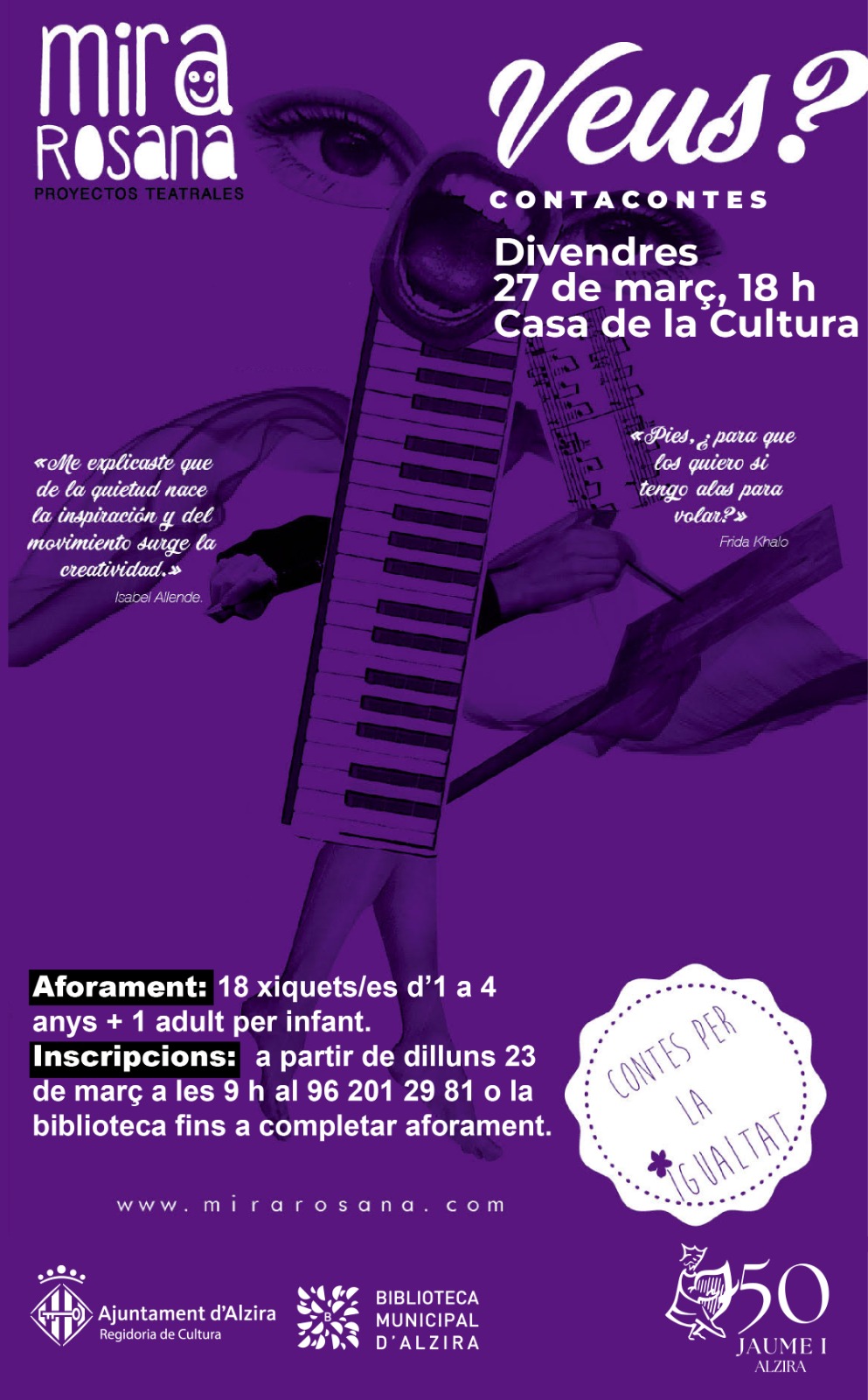 Contacontes “Veus” a càrrec de Rosana Mira (dia mundial del Teatre).